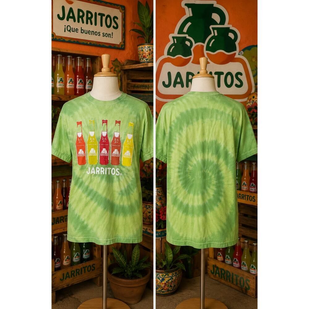 Jarritos Tie Dye Graphic Tee Size Large Green Soda Bottle Shirt